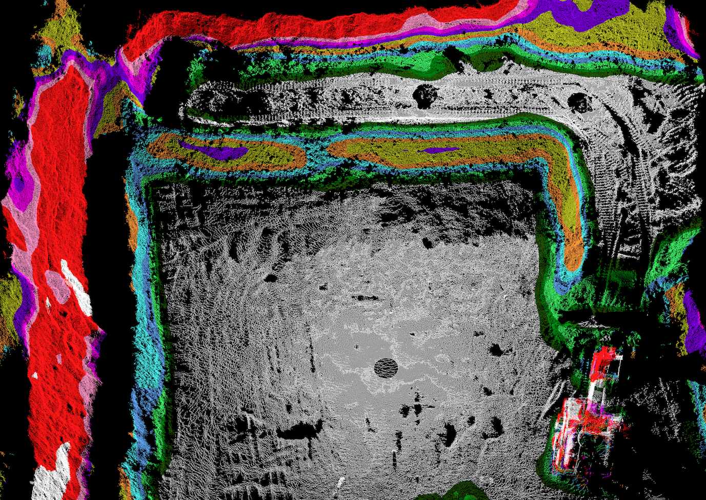 Birds-eye view of EVAS real-time terrain analysis and slope calculation